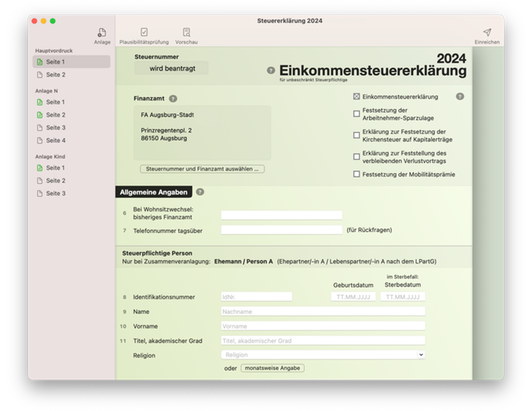 Steuererklärung.app Screenshot